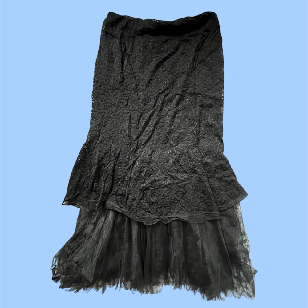 Goth Layered y2k Black Lace Maxi Skirt